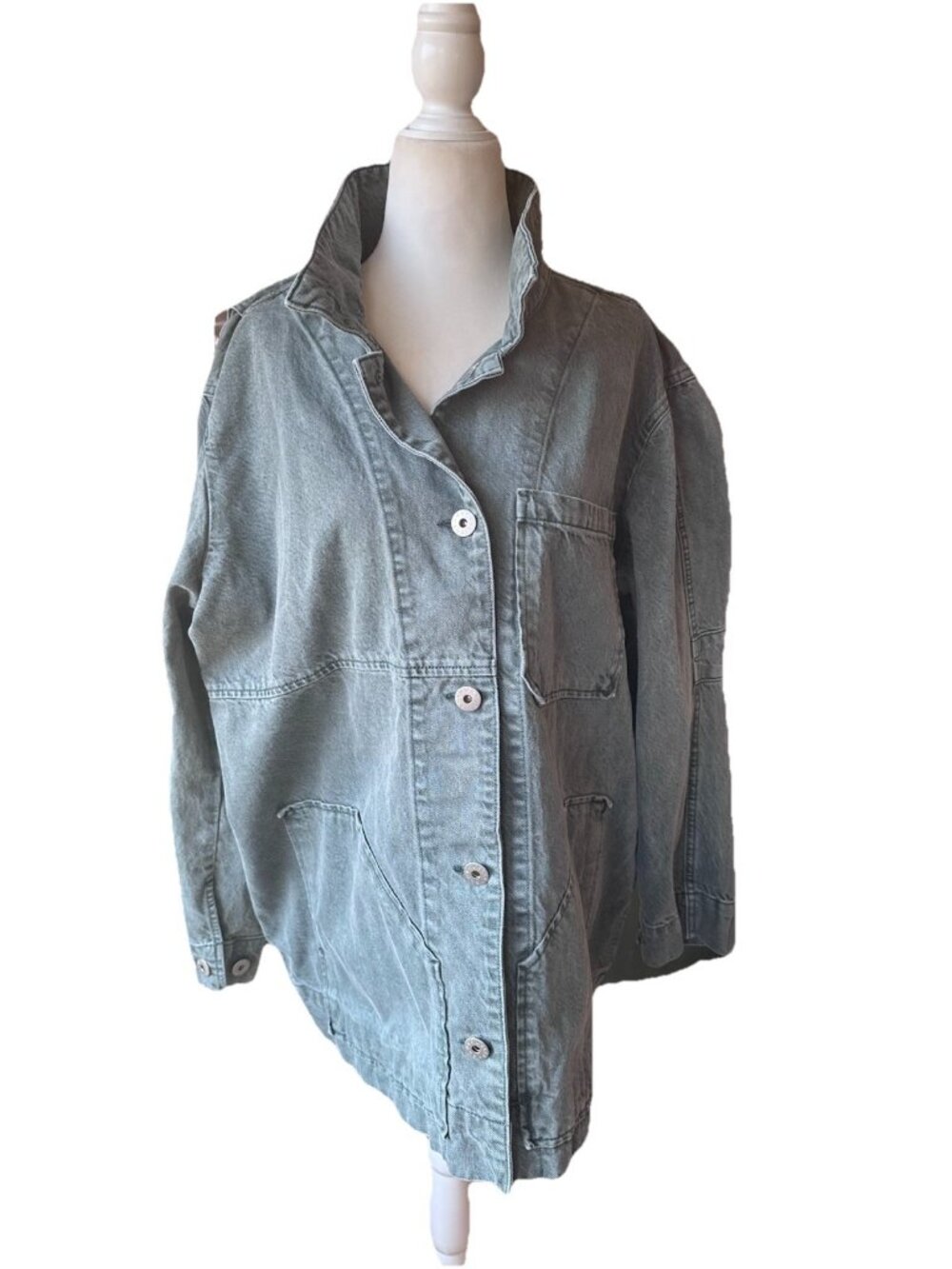 Unpublished Mari Chore Jacket In Seawater Large Pockets Denim